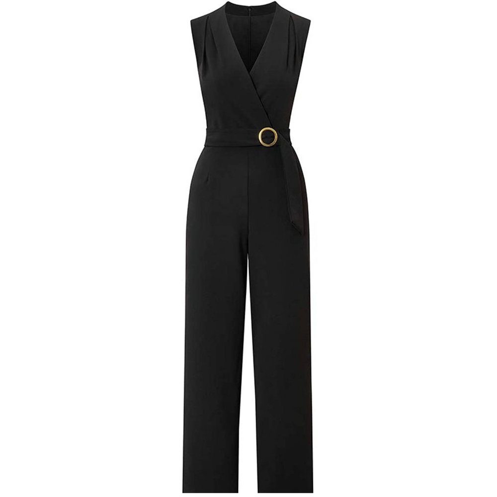 Black Sleeveless Jumpsuit with Belt